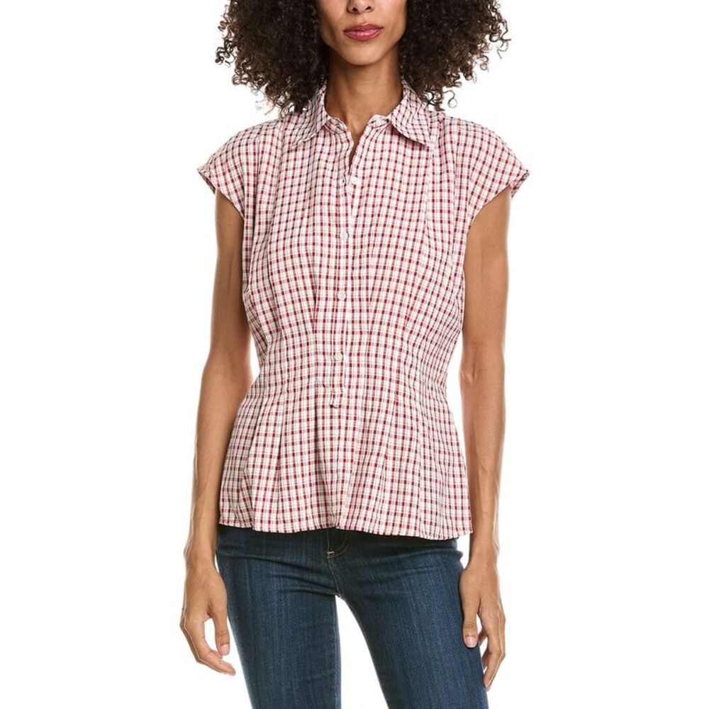 Max Studio Womens  Cap Sleeve Collared Shirt, Red